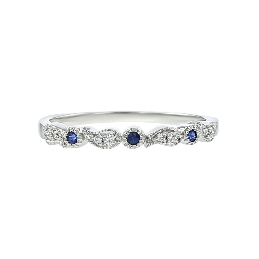 14K White Gold Sapphire and Diamond Band