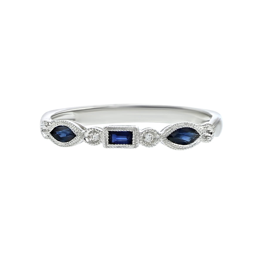 14K White Gold Sapphire and Diamond Band