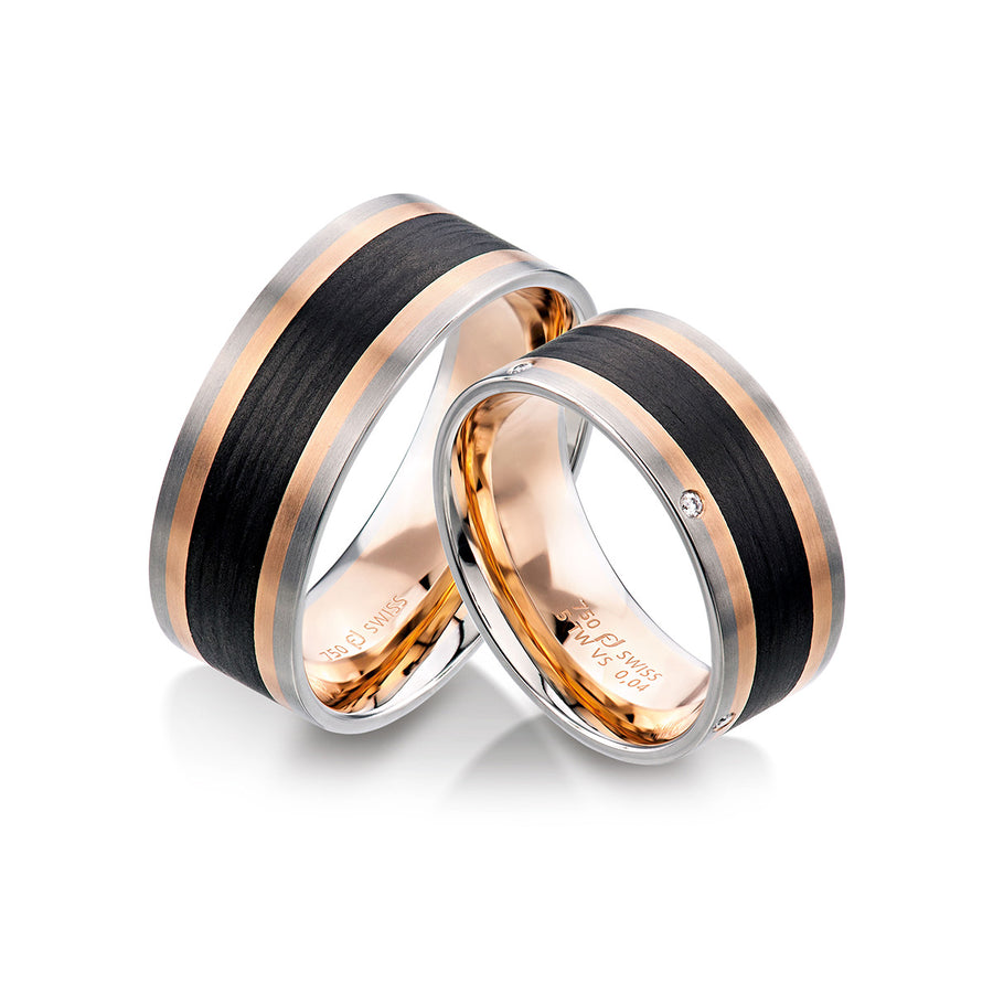 Carbon Fiber and Two Tone Gold Wedding Band