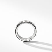 Beveled Band Ring in 18K White Gold with Black Diamonds