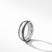 Beveled Band Ring in 18K White Gold with Black Diamonds