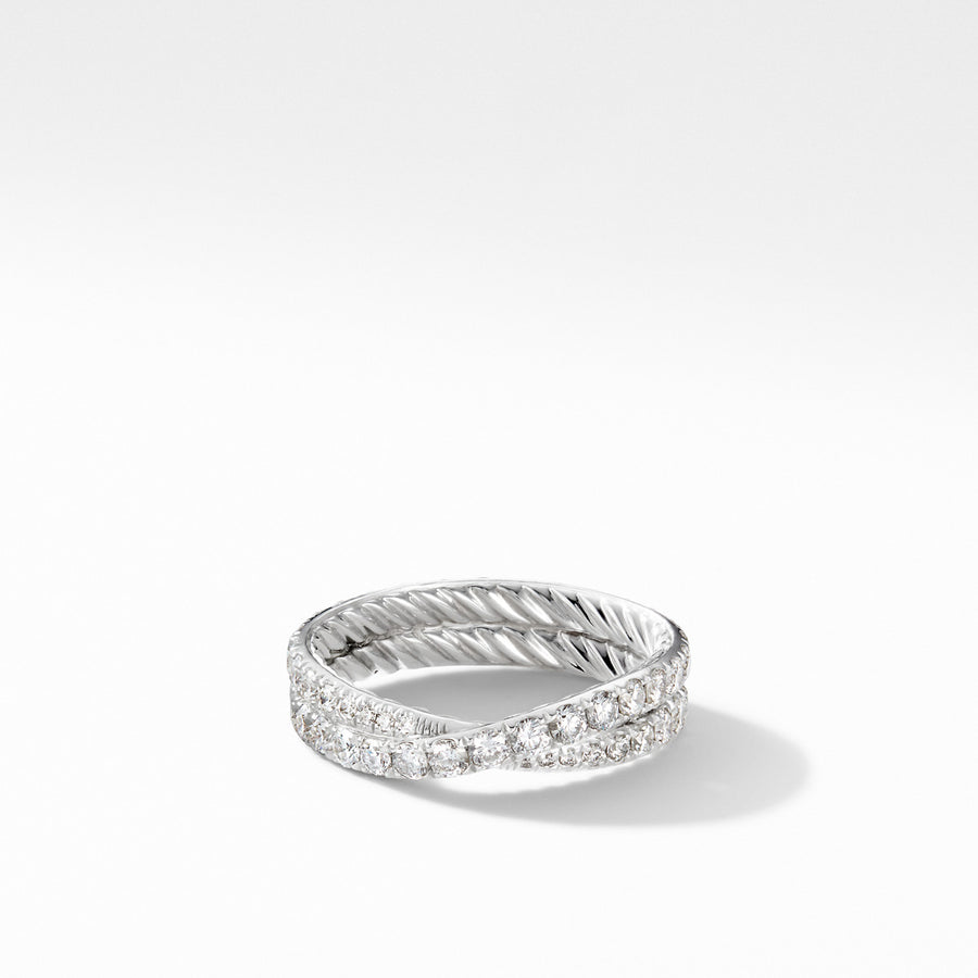 DY Crossover Wedding Band with Diamonds in Platinum