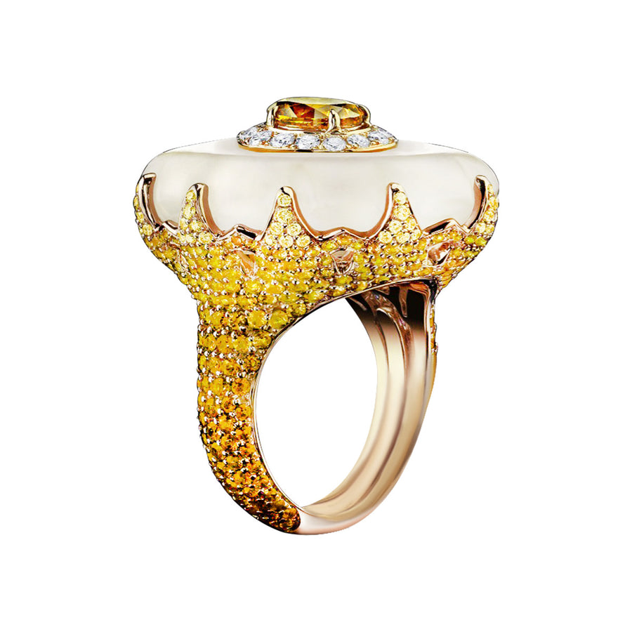 Yellow Diamond Cabochon Crystal Flower Ring