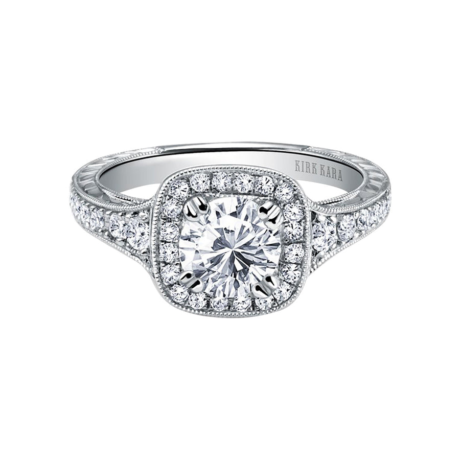 Engraved Halo Diamond Engagement Ring Setting