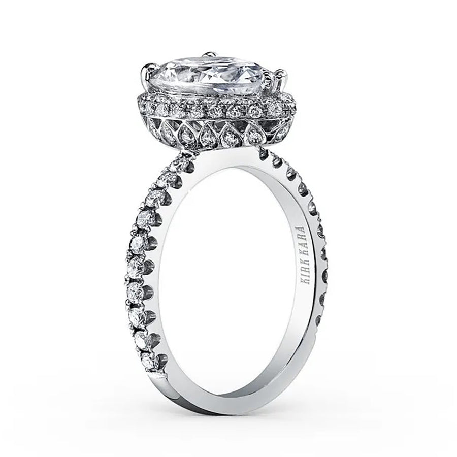 18K Gold Pear Halo Diamond Engagement Ring Setting