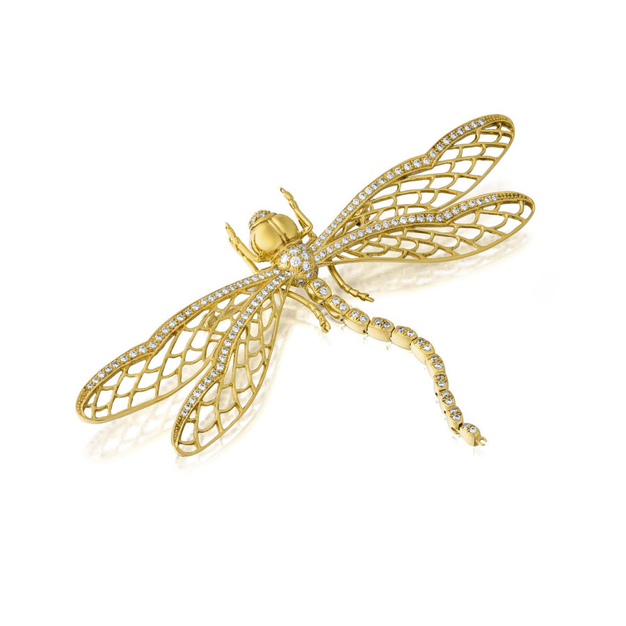 18K Yellow Gold Diamond Dragonfly Pin