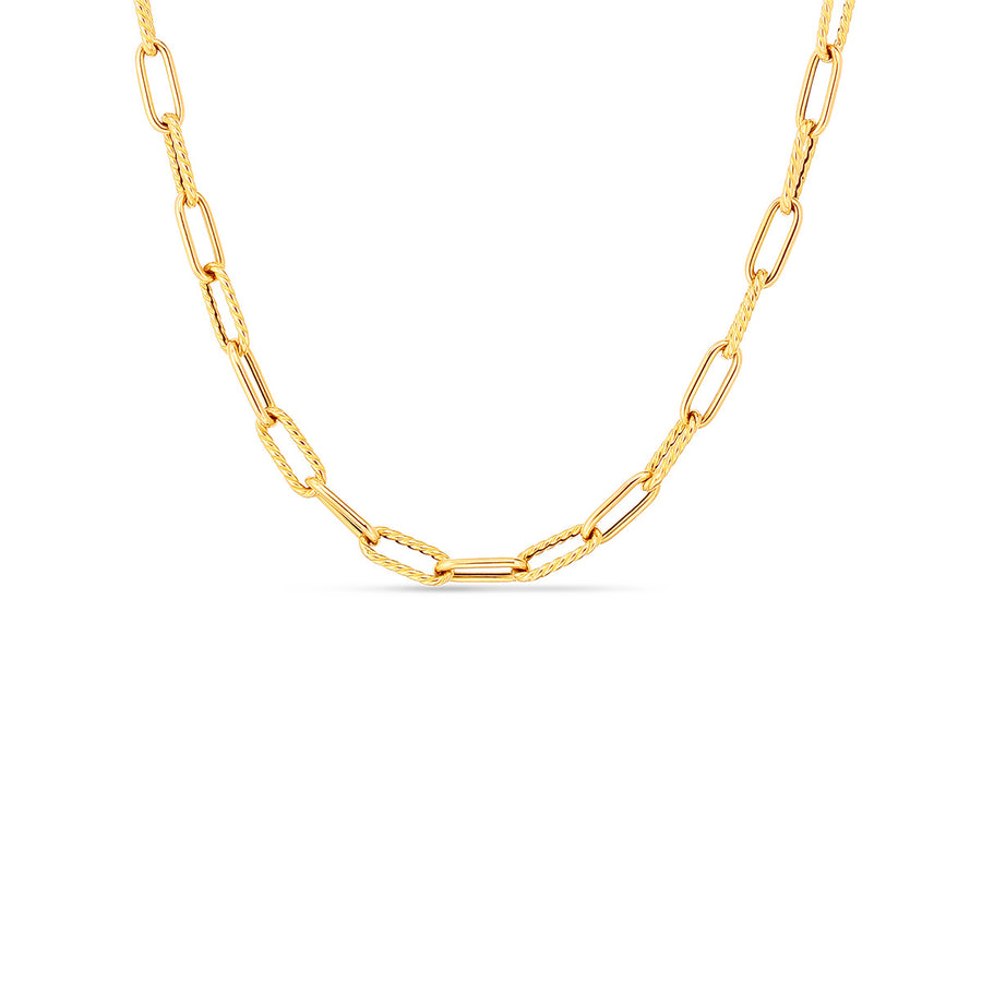 18K Alternating Polished and Fluted Fine Paperclip Link Chain