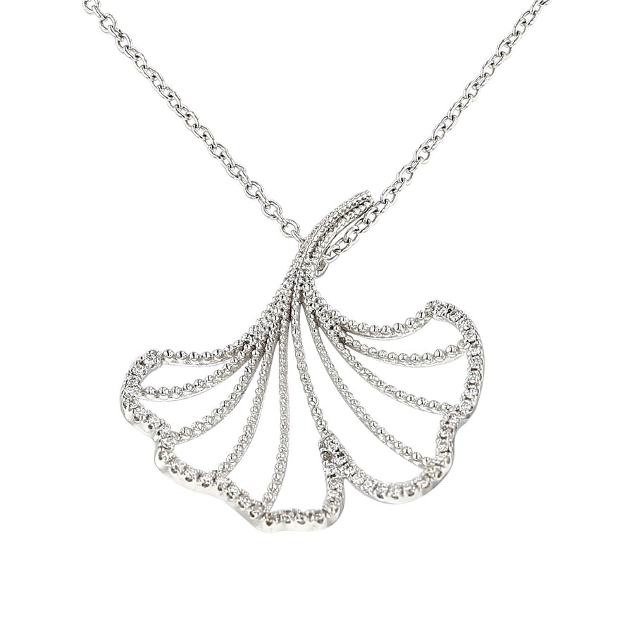 18K Gold Diamond Open Leaf Pendant Necklace
