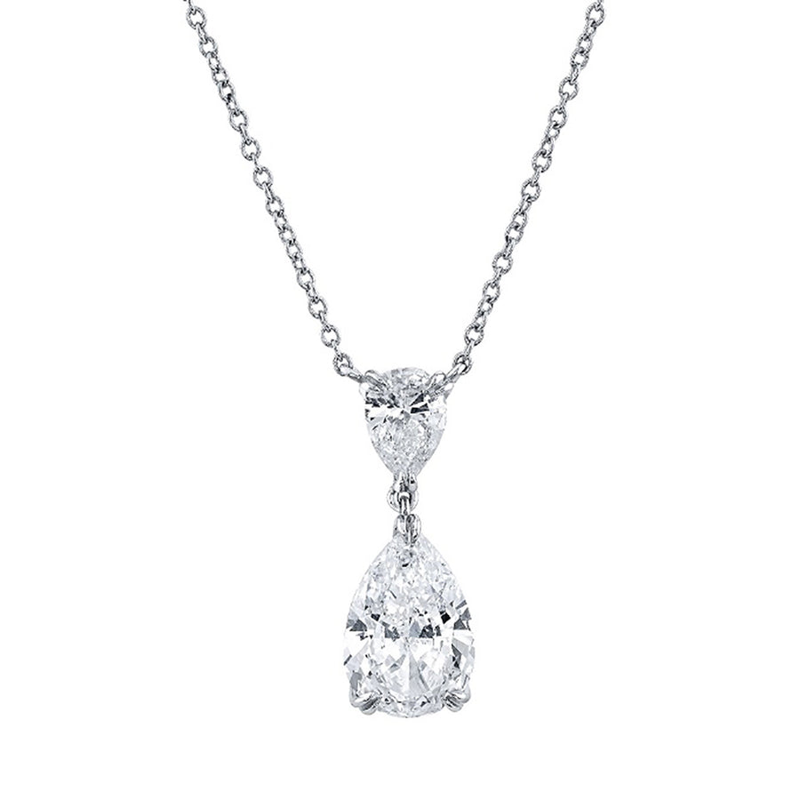 Platinum Pear Shape Diamond Drop Pendant Necklace