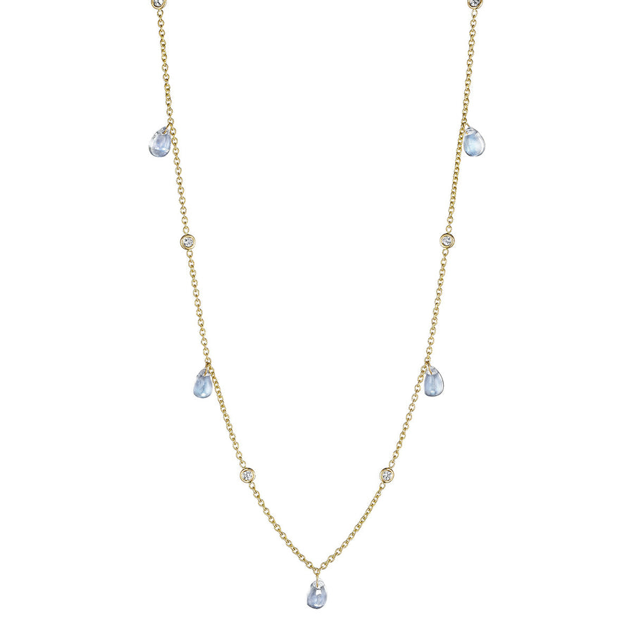 18K Diamond and Pear Shape Moonstone Cabochon Necklace