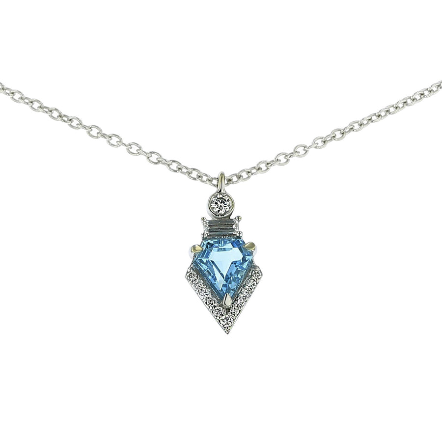 Shield Aquamarine Pendant with Diamonds