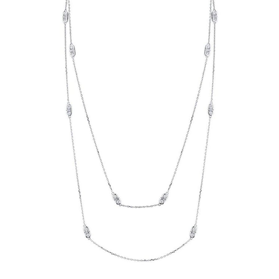 18K White Gold Diamond Scallop Silhouette Necklace