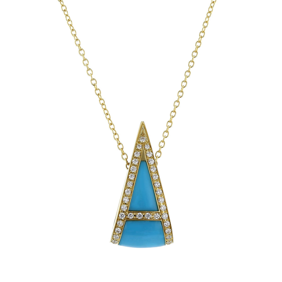 Necklace in Yellow Gold with Diamonds and Turquoise