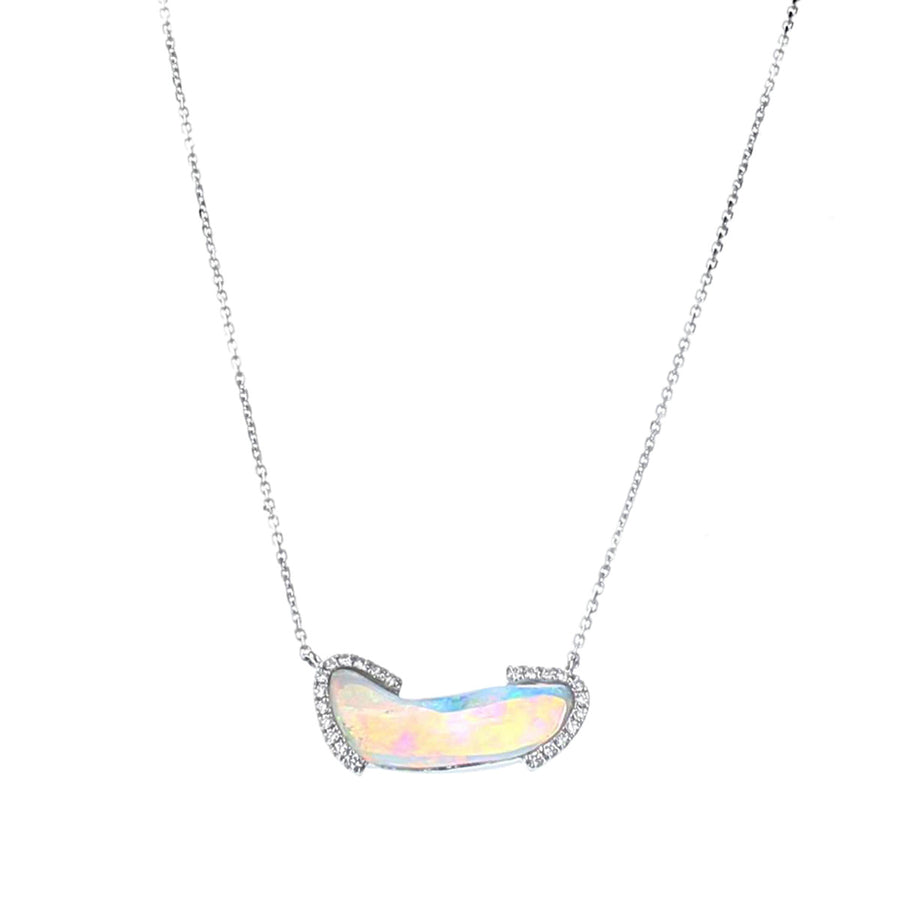 Australian White Opal and Diamond Pendant