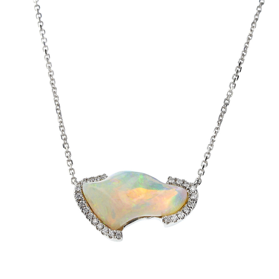 Australian Freeform Opal and Diamond Pendant