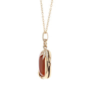 Red Lace Agate and Diamond Locket Necklace