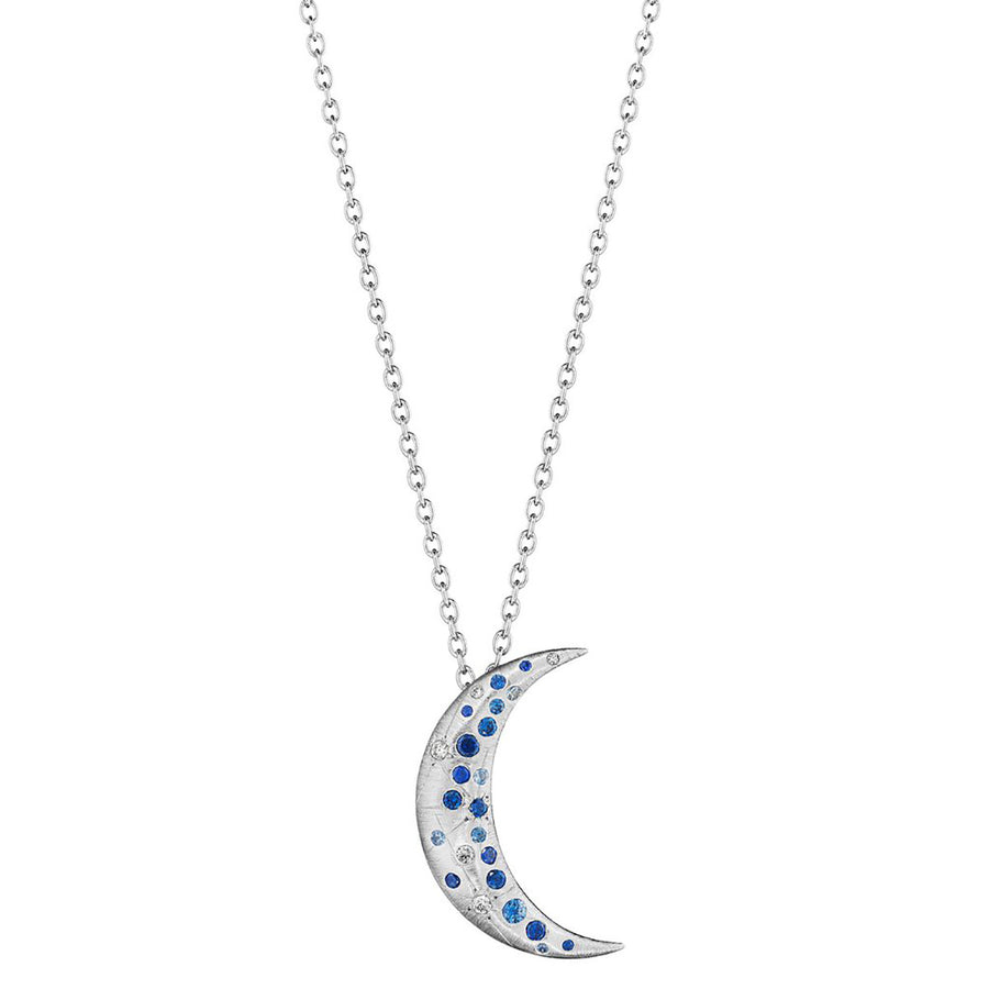 Blue Sapphire Galaxy Crescent Necklace