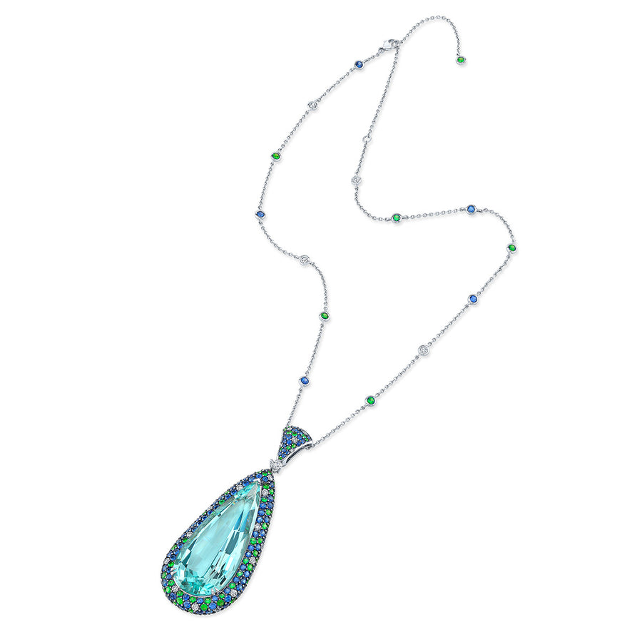 Aquamarine, Sapphire, Tsavorite and Diamond Pendant