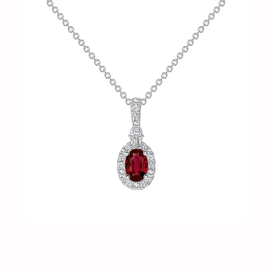 Oval Ruby Pendant in 18K White Gold