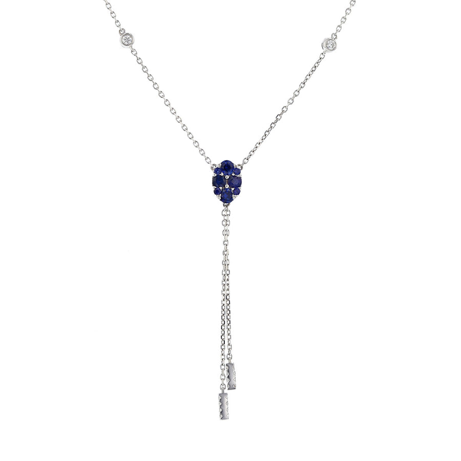 Blue Sapphire and Diamond Lariat in 18K White Gold