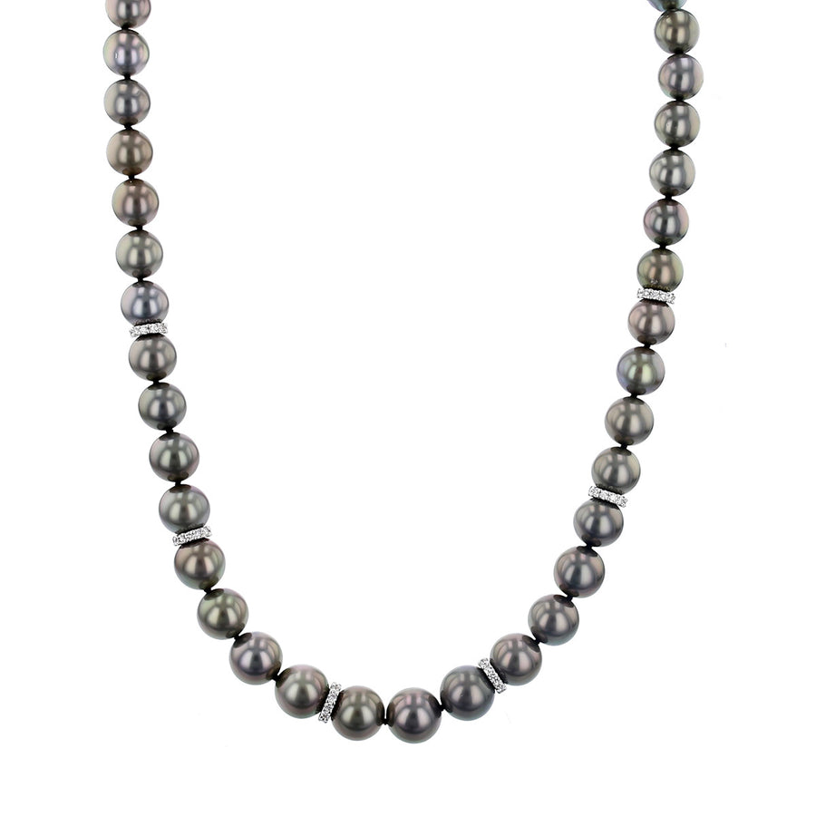 Black South Sea Cultured Pearl Diamond Rondel Necklace