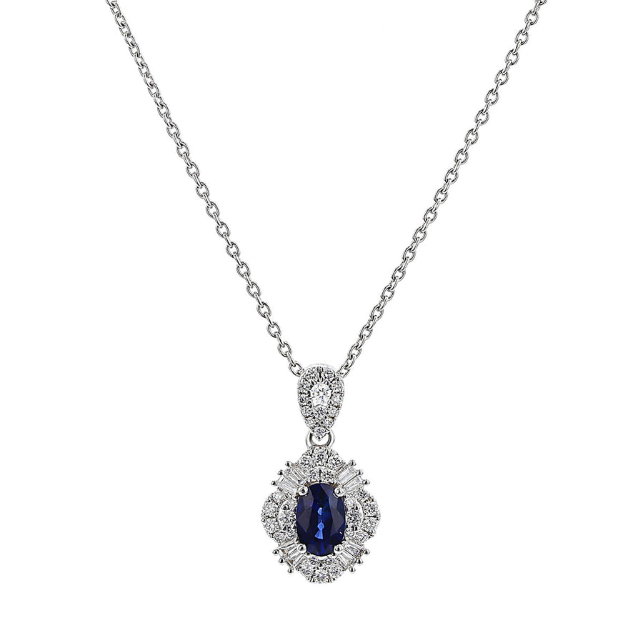 Oval Blue Sapphire Pendant in 18K White Gold