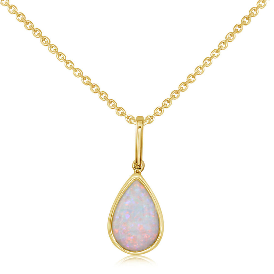 14K Yellow Gold Oval Australian Opal Necklace