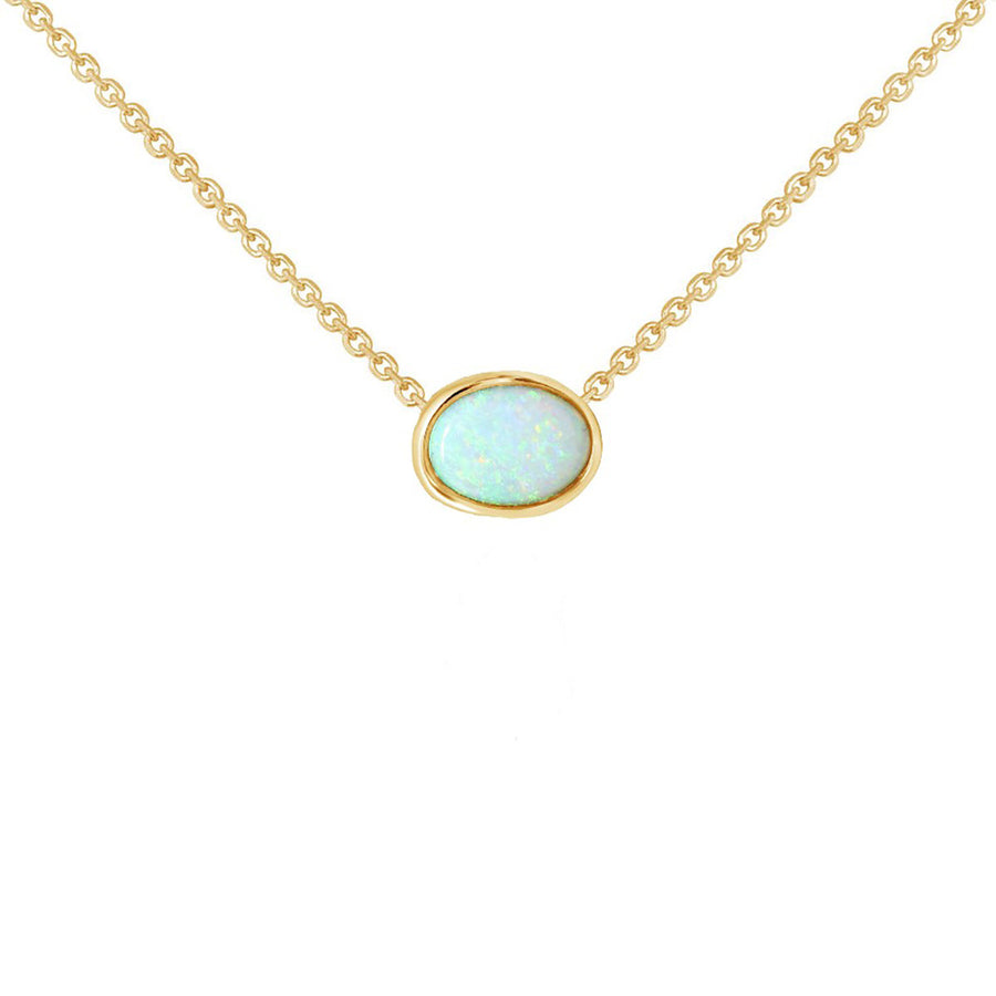 14K Yellow Gold Oval Australian Opal Necklace