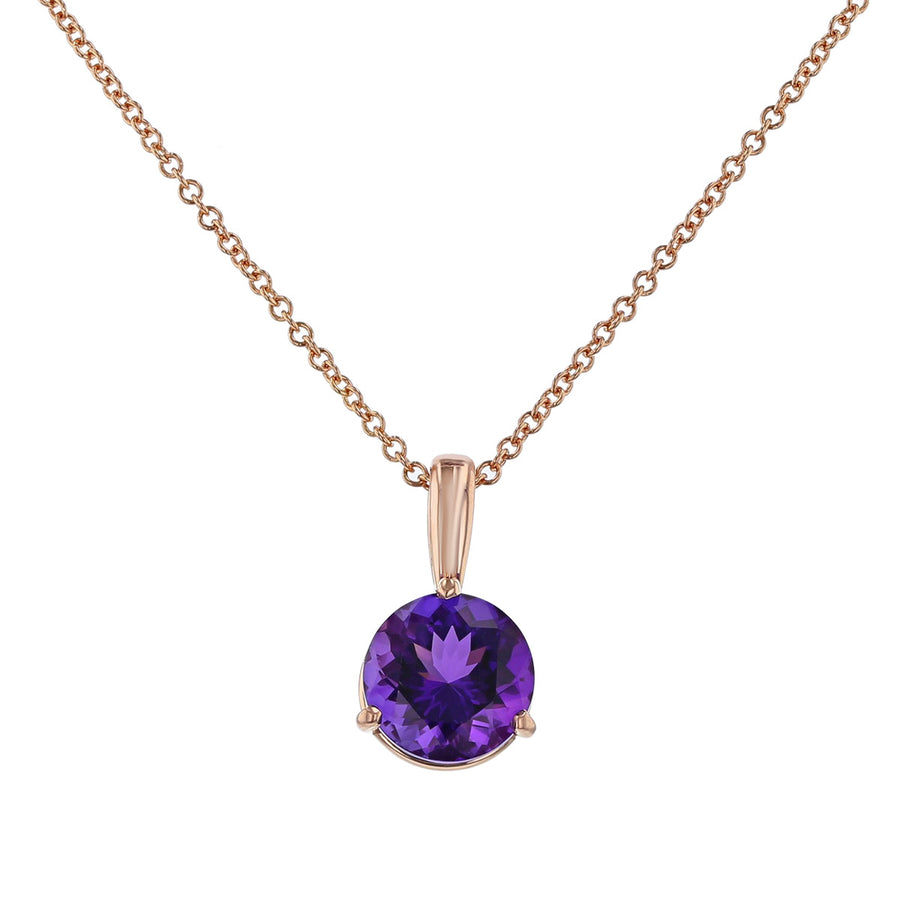 14K Rose Gold Amethyst Solitaire Pendant Necklace