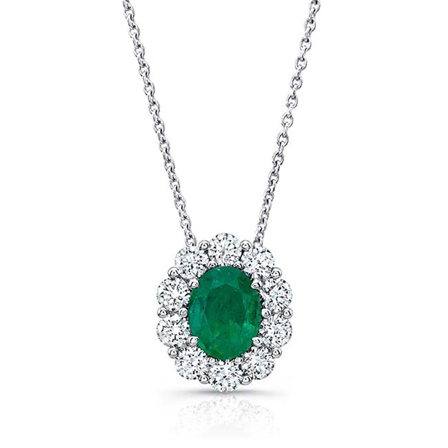 Emerald Diamond Pendant in 18K White Gold