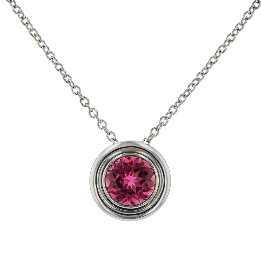 Pink Tourmaline and Diamond Halo Pendant Necklace