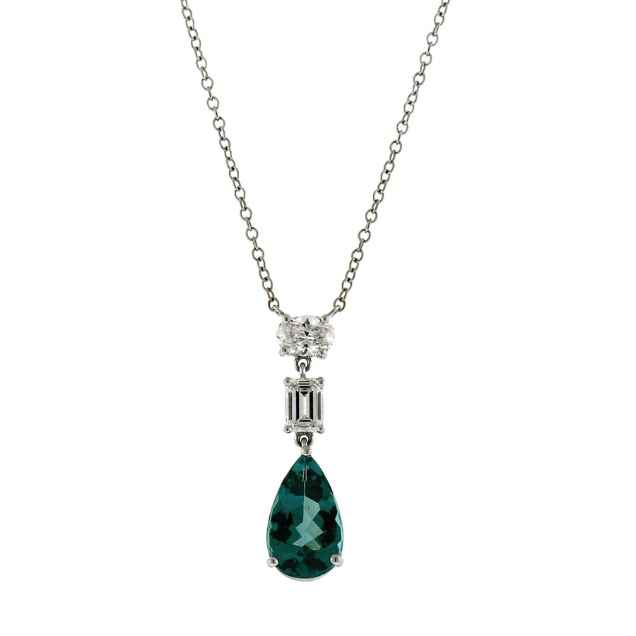 Green Tourmaline and Diamond Pendant Necklace