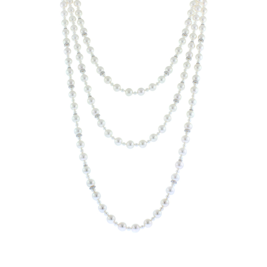 18K White Gold Akoya Cultured Pearl And Diamond Rondelle Necklace