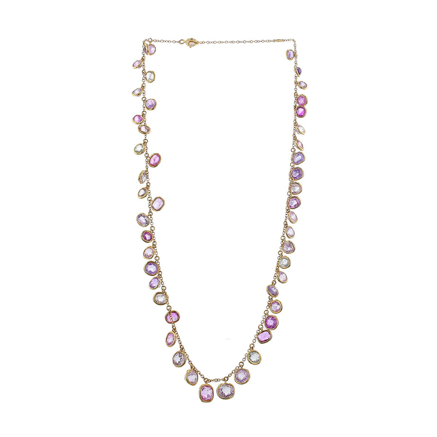 Multi Color Sapphire Necklace with Diamond Clasp
