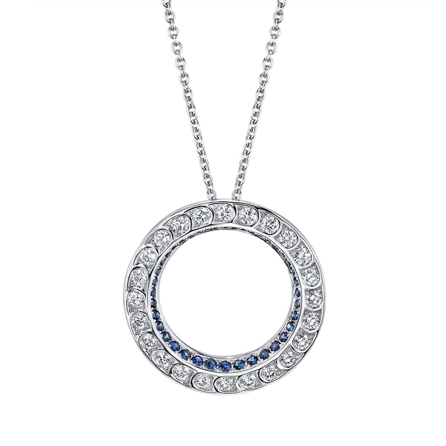 Scallop Artisan Pave Circle Pendant with Sapphires