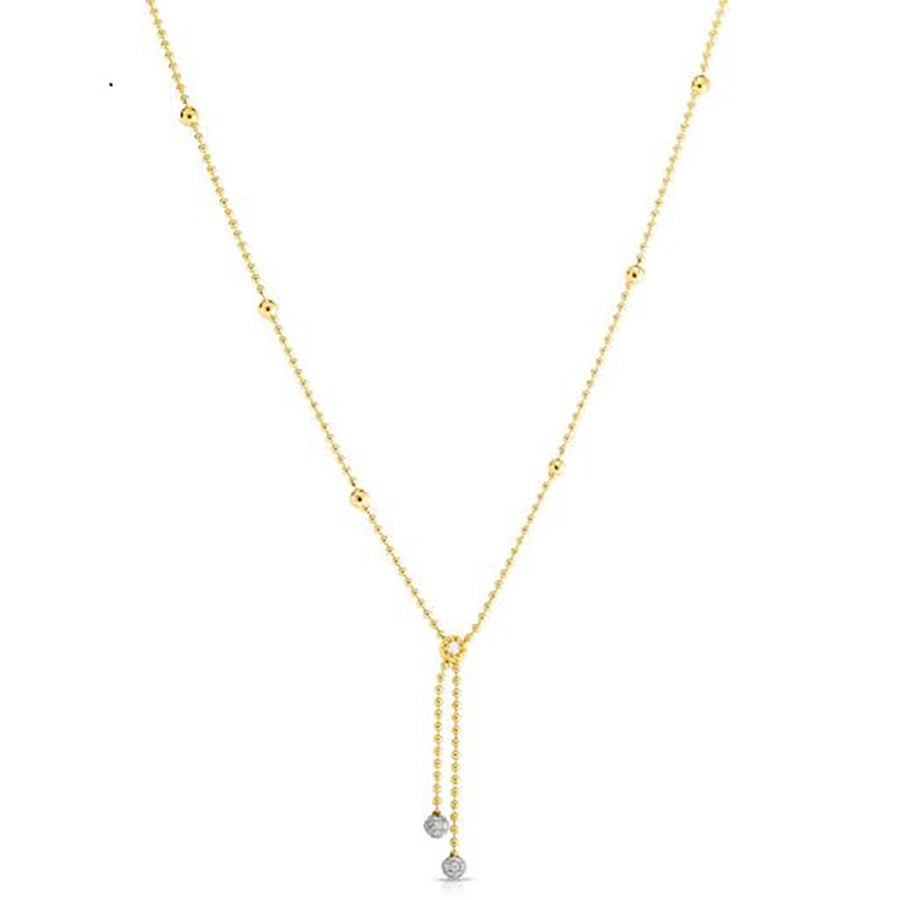 18K Gold Diamond Lariat Bead Chain Necklace