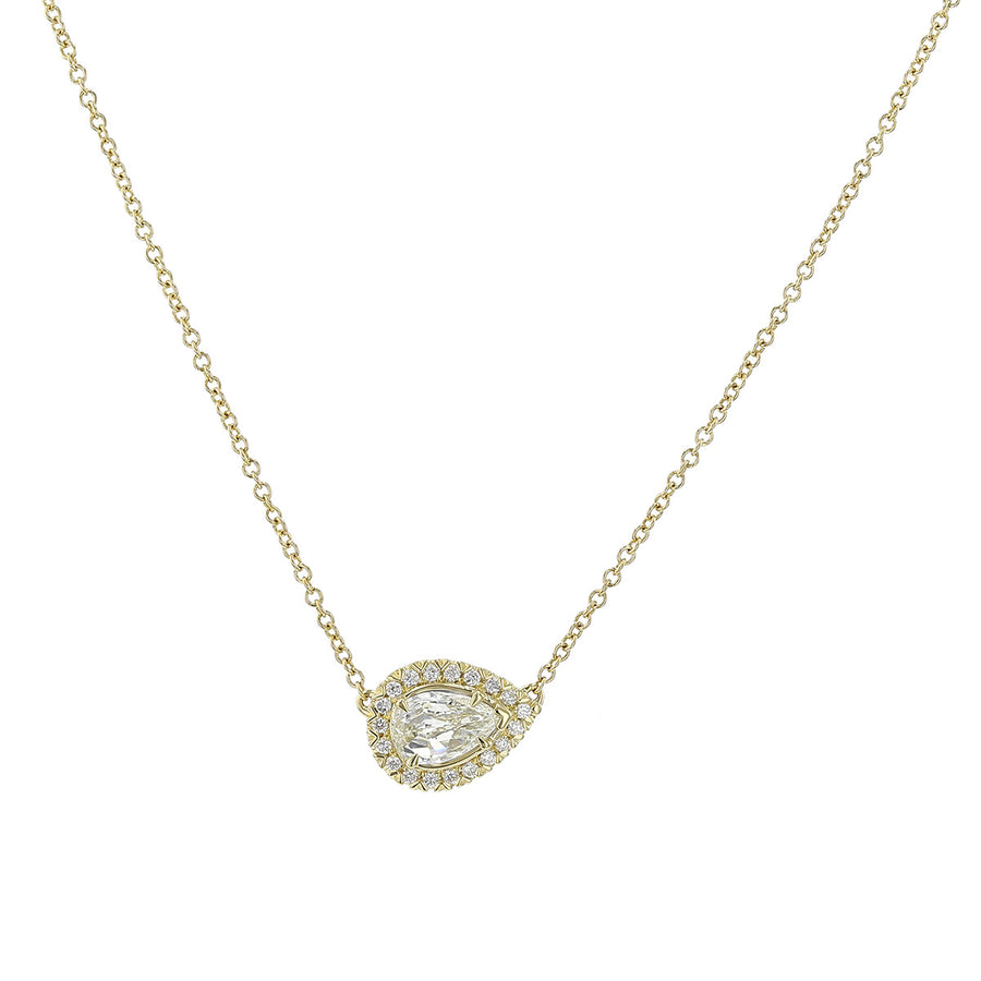 L'Amour Crisscut Pear Shape Diamond Halo Necklace