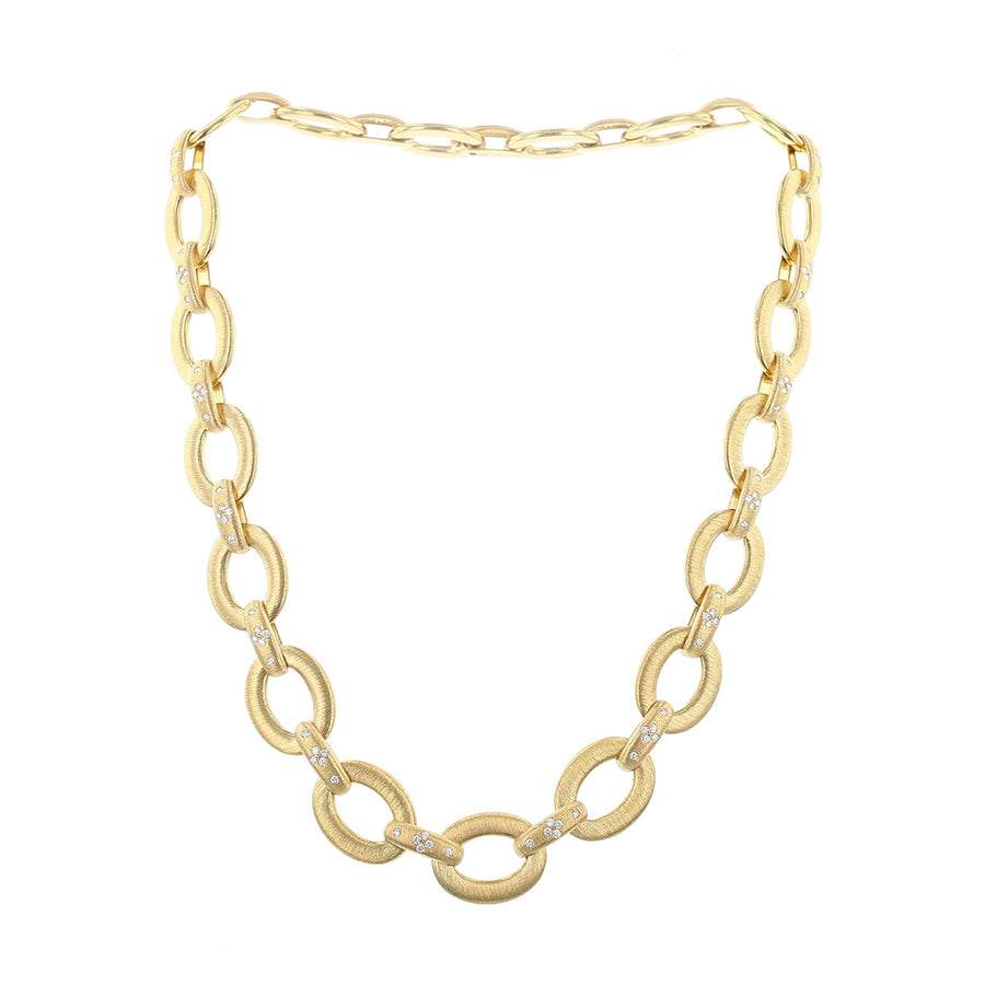 18K Yellow Gold Diamond Accent Oval Link Necklace