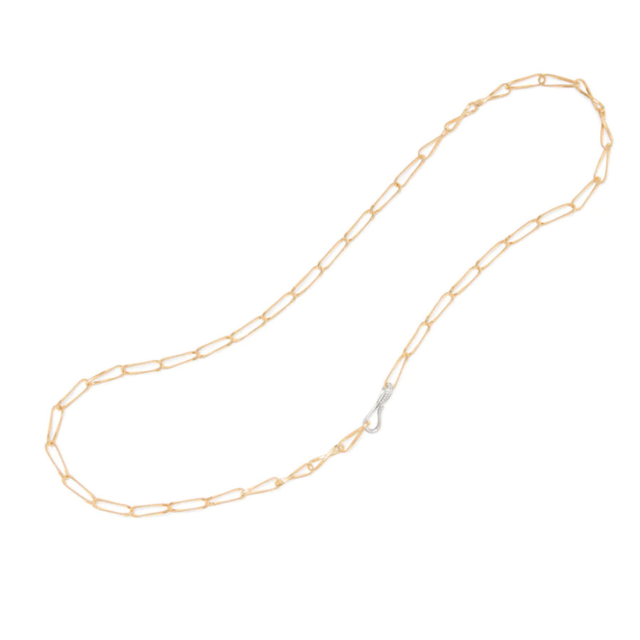 18K Yellow Gold Twisted Coil Link Lariat With Diamond Clasp