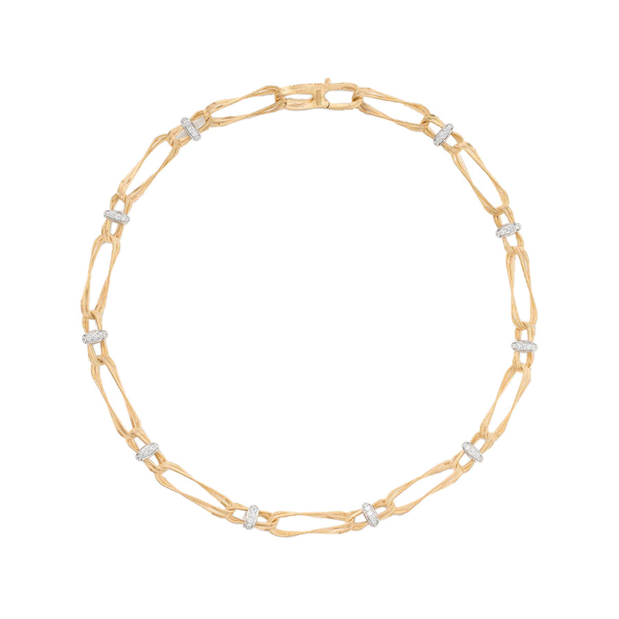 18K Yellow Gold Twisted Double Coil Link Necklace With Diamonds