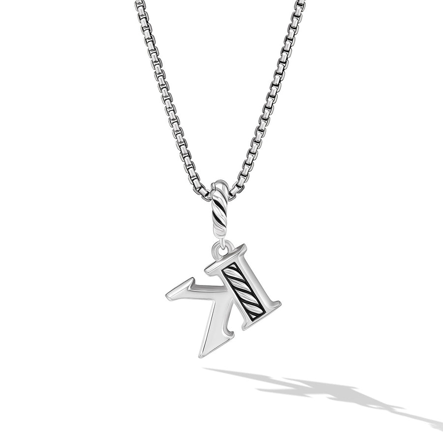 Pave Initial Pendant Necklace in Sterling Silver with Diamond K