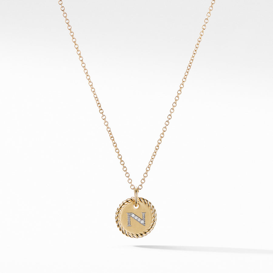 Initial Charm Necklace with Diamonds in Gold on Chain