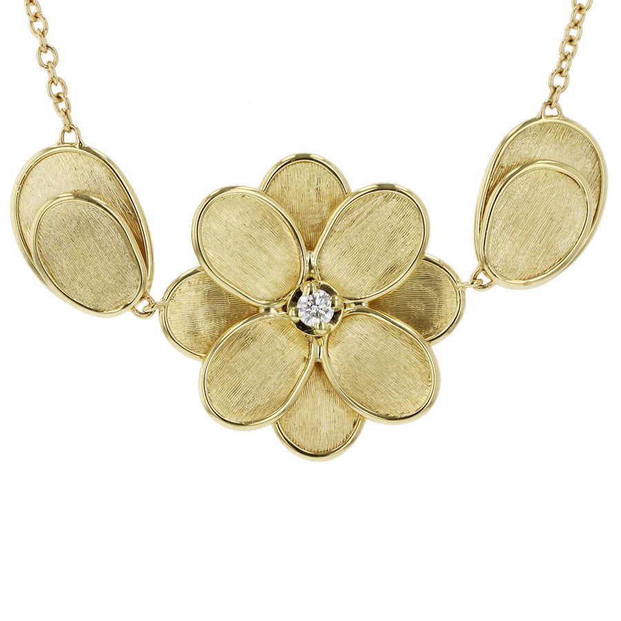 Diamond Petali Small Flower Pendant with Leaves Necklace