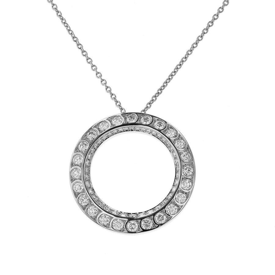 Diamond Scallop Artisan Pave Circle Pendant Necklace