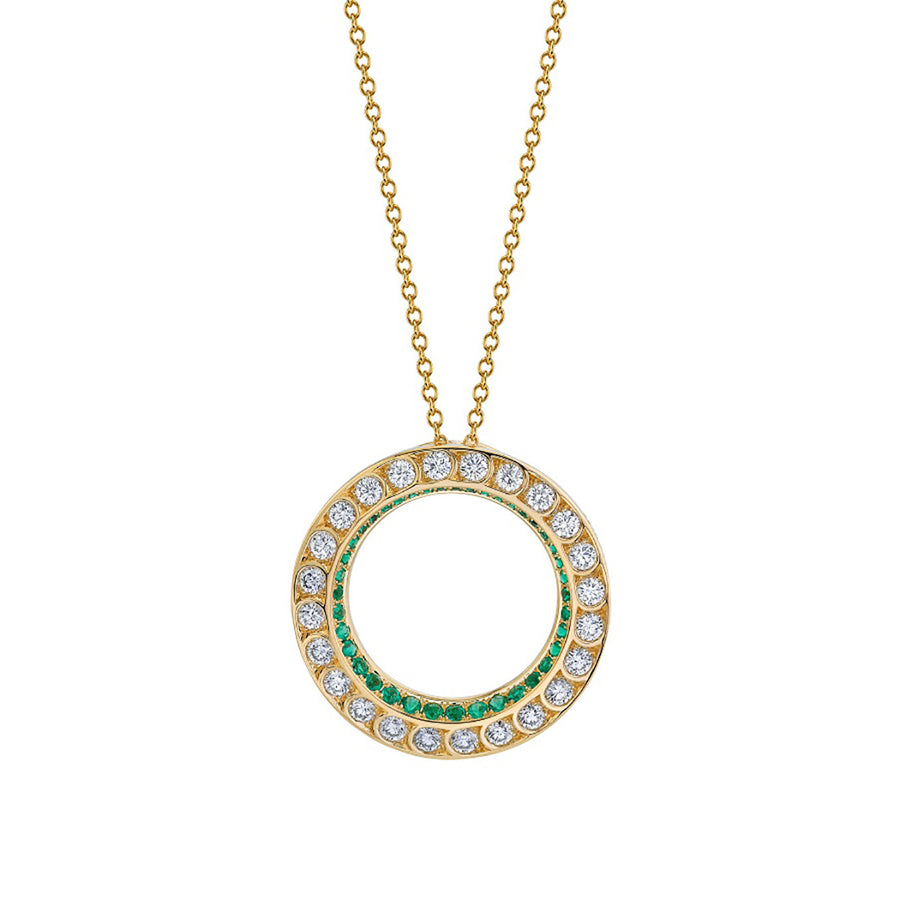 Scallop Artisan Pave Diamond and Emerald Medallion Pendant
