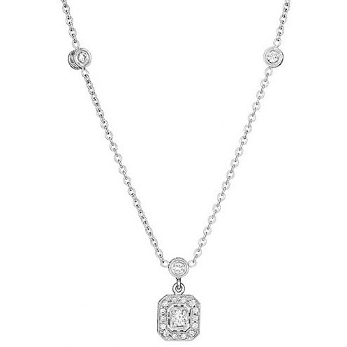 Emerald Shape Diamond Necklace with Three Bezels