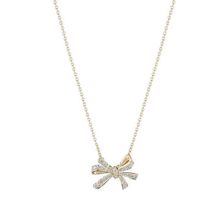 Diamond Bow with Double Loops Necklace