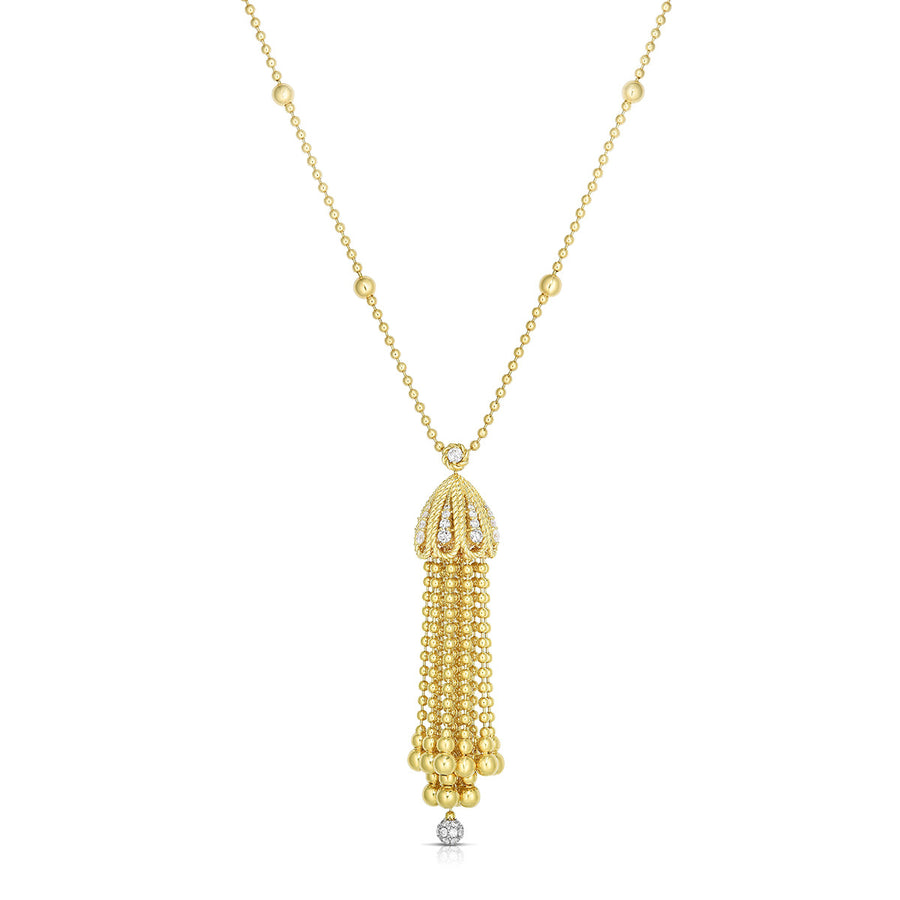 18K Yellow Gold Princess Diamond Tassel Necklace