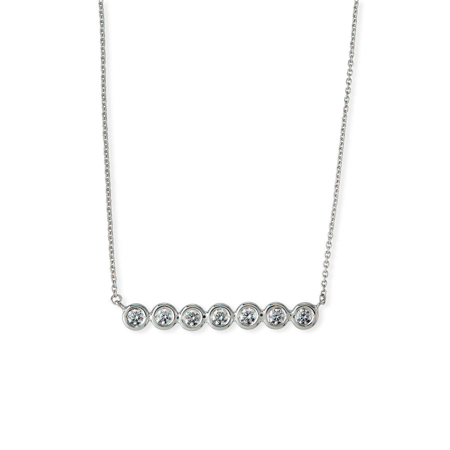 18K White Gold Diamond Bezel Bar Necklace