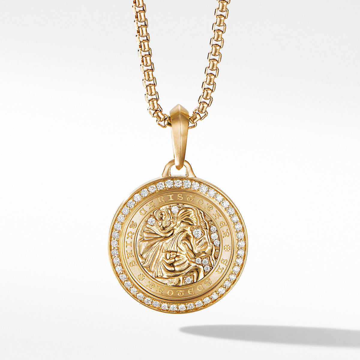 St. Christopher Amulet in 18K Yellow Gold with Pave Diamonds | Shreve & Co.